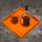 KEVLANG Orange Sturdy Acrylic Serving Tray with Handles-12x12Inch-Serving Coffee,Food,Breakfast,Butler-Kitchen Countertop Tray-Makeup Drawer Organizer-Vanity Table,Ottoman Tray-Decorative Tray