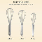 NileHome Stainless Steel Whisk Set 8" 10" 12" Kitchen Whisk Balloon Whisk Kitchen Wisk Wire Whisks for Cooking, Whisking, Blending, Beating, Stirring-3 Pack…