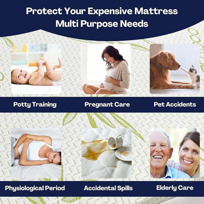 Bamboo Mattress Protector with Zipper - 100% Waterproof Full Size Cooling Mattress Cover - Ultra Soft Jacquard Fabric Breathable Noiseless Mattress Pad Cover - Zippered Mattress Encasement