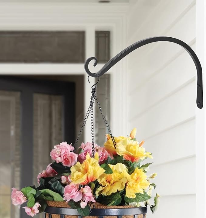Gtongoko 2 Pack 12 Inch Plant Hangers Outdoor Metal, Plant Hooks for Wall Indoor, Outdoor Hooks for Hanging Bird Feeders, Plant Bracket, Lanterns, Wind Chinme, Black