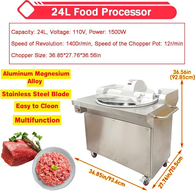 JARYANNIX 24L Commercial Food Chopper Processor Meat Vegetable Grinder