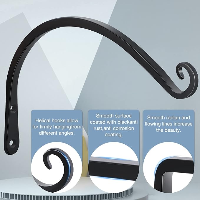 Gtongoko 2 Pack 12 Inch Plant Hangers Outdoor Metal, Plant Hooks for Wall Indoor, Outdoor Hooks for Hanging Bird Feeders, Plant Bracket, Lanterns, Wind Chinme, Black