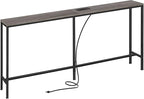 SUPERJARE 70 Inch Console Table with Outlet, Sofa Table with Charging Station, Narrow Entryway Hallway Table, Behind Couch Table, for Living Room, Charcoal Gray