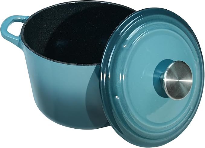Flavehc Dutch Oven Pot with Lid 1.8 qt Cast Iron Dutch Oven for Bread Baking Slateblue Enameled Cast Iron Rice Pot with Handels