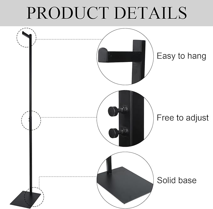 Marsui 2 Pcs Adjustable Clothing Display Rack Adjustable from 48" to 72" Single Clothing Display Stand Metal Black Rack Retail Use Single Customer Shirt Stand for Thrift Shop Retail Store