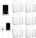 Geelin 6 Pcs Wall Mounted Phone Holder Self Adhesive Cell Phone Stand with Charging Hole Acrylic Remote Control Stand Bedside Organizer for RV Bed Desk Shower Most Smartphone(Clear,Novel Style)