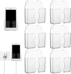 Geelin 6 Pcs Wall Mounted Phone Holder Self Adhesive Cell Phone Stand with Charging Hole Acrylic Remote Control Stand Bedside Organizer for RV Bed Desk Shower Most Smartphone(Clear,Novel Style)