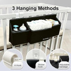 Hanging Baby Diaper Caddy, 3-in-1 Changing Table Diaper Organizer Holder For Baby Crib, Nursery Organization Diaper Stacker Storage For Crib, Changing Table-Black