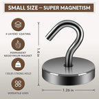 Neosmuk Magnetic Hooks, Cruise Ship Essentials, 120lb+ Heavy Duty Magnetic Hooks for Cruise Cabins, Refrigerator, Grill, Hanging, and Travel | Extra Strong Must-Haves Magnet Hook,Gunmetal,Pack of 10