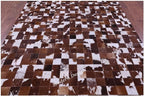 Modern Design Premium Cowhide Leather Carpet with Chevron Pattern, Area Rug (Brwon/White, 9x12)