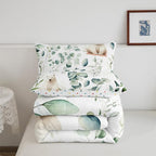 Erosebridal Boys Cartoon Animal Queen Comforter Set for Kids Toddler Kawaii Polar Bear Bedding Set Queen, Arctic Wildlife Bedding Comforter Sets White Green Duvet Set, Eucalyptus Quilted Comforter