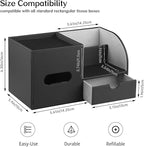 Leather Nightstand Organizer with Tissue Holder,Square Tissue Box Cover with Organizer, Decorative Modern Facial Paper Storage Box for Bathroom Living Room Vanity Table Countertop Office Black
