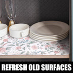 Floral Drawer and Shelf Liner for Cabinets, Non-Adhesive and Strong Non-Slip Shelf Cabinet Drawer Liners for Kitchen, Table,Bookshelves,Waterproof Cupboard Liners,Easy to Clean,12IN x 10FT