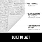 GORILLA GRIP Bath Rug Mat 30x20, Thick Soft Absorbent Chenille, Quick Dry Microfiber Mats, Rubber Backing Washable Shower Floor Rugs, US Designed Bathroom Bathmat Home Decor Accessories, White