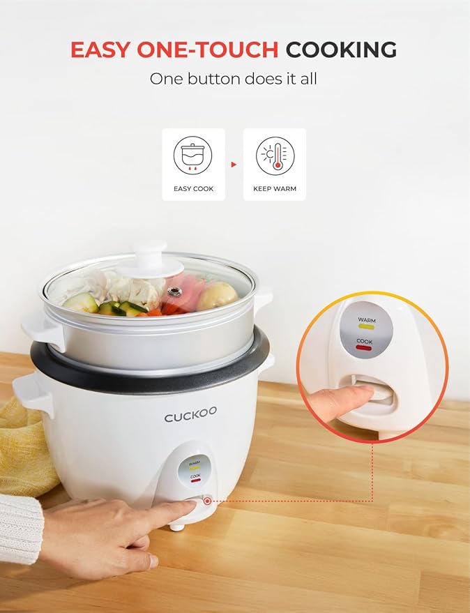 CUCKOO One-Touch Rice Cooker and Warmer, 12-Cup Cooked, White, CR-0601C