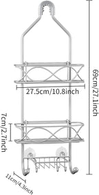 GAOKASE Shower Caddy Hanging 3 Tier with Two Movable Baskets, Grey Shower Caddy with Hooks for Towels, Sponge and More
