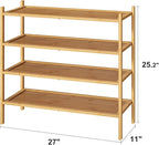 kiplant 4-Tier Shoe Rack for Entryway, Bamboo Wood Shoe Rack 4-Tier, Stackable Shoe Organizer for Closet, Free Standing Shoe Racks for Indoor & Outdoor