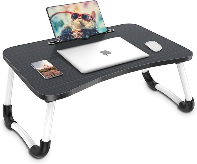 Zapuno Laptop Bed Desk, Foldable Laptop Tray Table with Tablet Slot, Lapdesk Laptop Stand for Bed Portable Standing Table for Bed Couch Floor