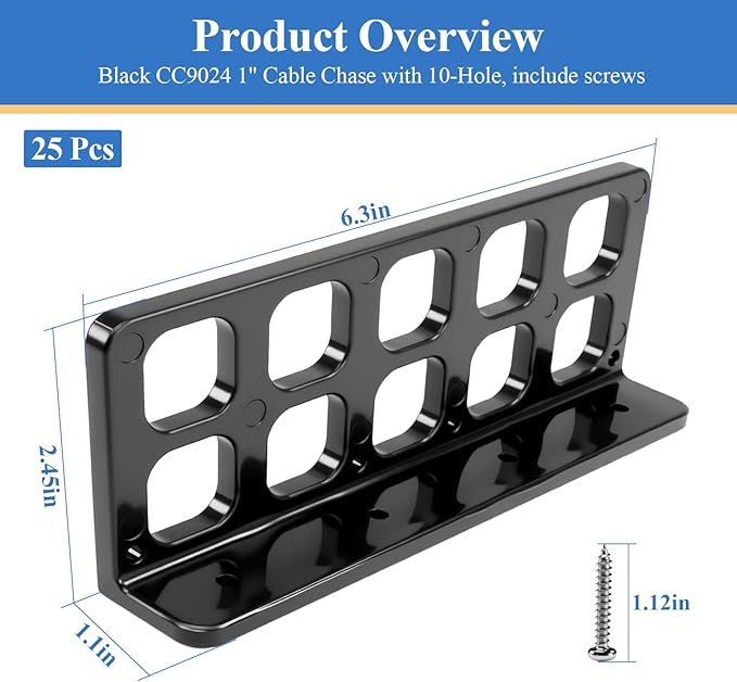 25 Pcs Cable Chase-Wire Bracket Fits NMB Electrical Cord Organized Management, Cable Support Wire Bracket Holder W/Screws, NM Cable Support Organizer, Electrical Wire Dispenser,1-Inch 10-Hole Diameter