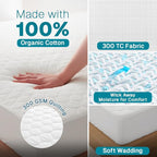 FABDREAMS Organic Quilted Mattress Protector Twin Size | Mattress Pad| Mattress Cover| Naturally Breathable | Noiseless| Fits up to 17" Deep Pockets| Temperature Regulating | Twin | White