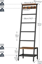 HOOBRO Blanket Ladder, 7-Tier Giraffe Shape Towel Rack for Living Room and Bedroom, 63.4" H Decorative Ladder Shelf with Hooks, Metal Frame, Industrial Style, Rustic Brown and Black BF13CJ01