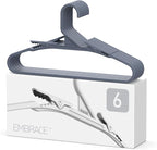 No Hassle-Hangers Best Clothes Hanger Ultra Soft Rubberized Grip Clip Keeps Garments in Place and Off the Floor. Perfect for Wide Neck Silks & Satin Tops, delicates, Athletic wear. (6, Slate Blue)