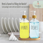 LOOCHICA Clear Glass Soap Dispenser Set with Tray, Transparent Dish and Hand Soap Dispenser Set, Refillable Reusable Apothecary Soap Pump Dispenser Bottles for Bathroom and Kitchen