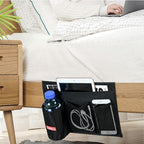 Bedside Caddy, 4 Pockets Bedside Organizer Caddy Under Mattress,Holds Water Bottles,Magazines,Books (Classic 4 Pockets-Black)