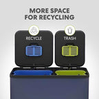 Simpli-Magic 70 Liter / 18.5 Gallon Rectangular Hands-Free Dual Compartment Recycling Kitchen Step Trash Can with Soft-Close Single Lid, Stainless Steel (40L x 30L Capacity), Blue