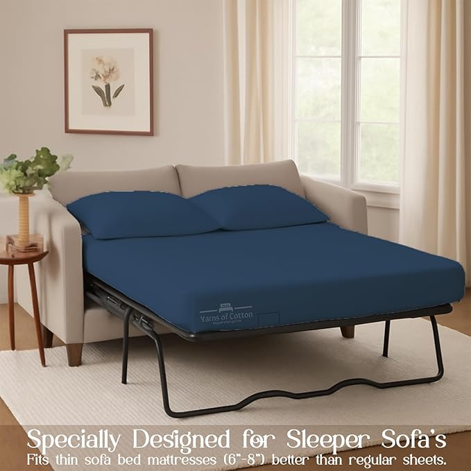 Sleeper Sofa 4 Piece Bed Sheet Set Premium Quality 100% Cotton 500 Thread Count, Smooth & Super Soft Sateen Weave, Extra Soft Bed Sheets, Wrinkle Free, 4 Inch Deep Pocket (Twin, Medium)