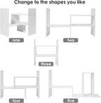 Hossejoy Wood Adjustable Desktop Storage Organizer Display Shelf Rack, Office Supplies Desk Organizer,White