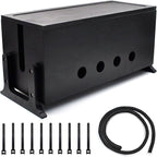 Large Cable Management Box, Wood Cord Hider Box & Organizer for Power Strip Hider Cable Storage for Office, TV Wires, Desk Cord Organizer, 14.2" x 6" x 6.3", Black, Wood
