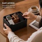 Remote Control Holder with Removable Wood Compartments for Media Devices, Desktop Stationery, and Bedside Nightstands, Black