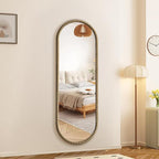 Antique Gold Full Length Mirror Vintage Oval Full Body Mirror Hanging Dressing Beaded Wall Mounted Mirror Decorative Wall Mirrors for Entryway Bedroom 53"X20"