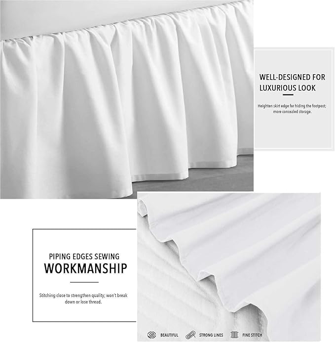 SlumberWell Queen Bed Skirt with Split Corners, Soft Microfiber, 15 Inch Drop, White Solid, Elegant Ruffled Design