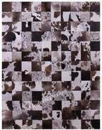 Modern Design Premium Cowhide Leather Carpet with Chevron Pattern, Area Rug (D.Brown/White, 10x14)