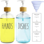 LOOCHICA 2 Pack Clear Glass Soap Dispenser with Plastic Pump, Transparent Dish and Hand Soap Dispenser Set, Refillable Reusable Apothecary Soap Pump Dispenser Bottles for Bathroom and Kitchen