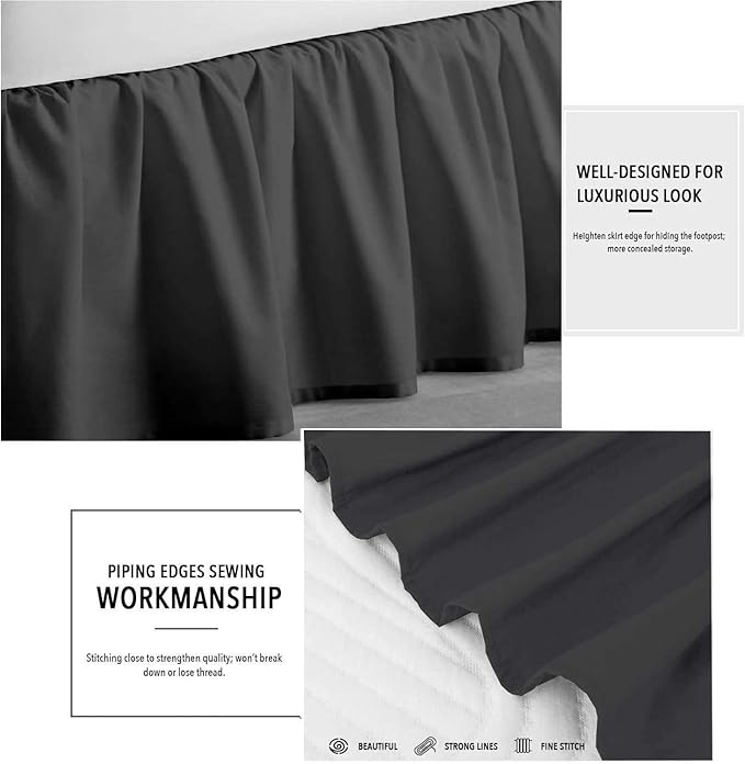 SlumberWell King Bed Skirt with Split Corners, Soft Microfiber, 22 Inch Drop, Dark Grey Solid, Elegant Ruffled Design