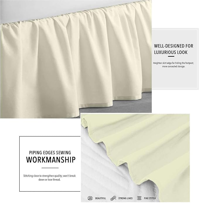 SlumberWell Full Bed Skirt with Split Corners, Soft Microfiber, 22 Inch Drop, Ivory Solid, Elegant Ruffled Design