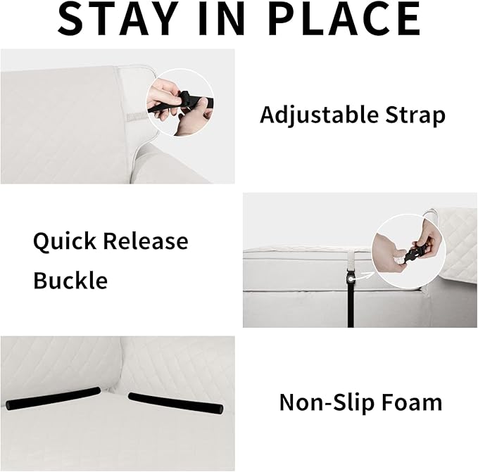 Easy-Going Reversible Chaise Lounge Couch Cover Water Resistant Sofa Cover Sectional L Shaped Sofa Slipcover with Adjustable Straps Furniture Protector for Dogs (115X34 in, Ivory/Ivory)