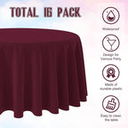 16 Pack Maroon Plastic Tablecloth for Round Tables, Premium Decorative Burgundy Disposable Table Cloths for Parties, Maroon Round Party Table Cover for Birthday Anniversary Graduation, 84 Inch