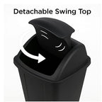 13 Gallon Swing Top Trash Can - Black Plastic Kitchen Garbage Bin with Lid