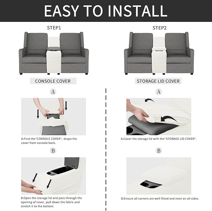 Easy-Going 2-Piece Recliner Console Cover for Reclining Loveseat Covers Stretch Jacquard Middle Console Cover for Recliner Couch and Sofa Cream