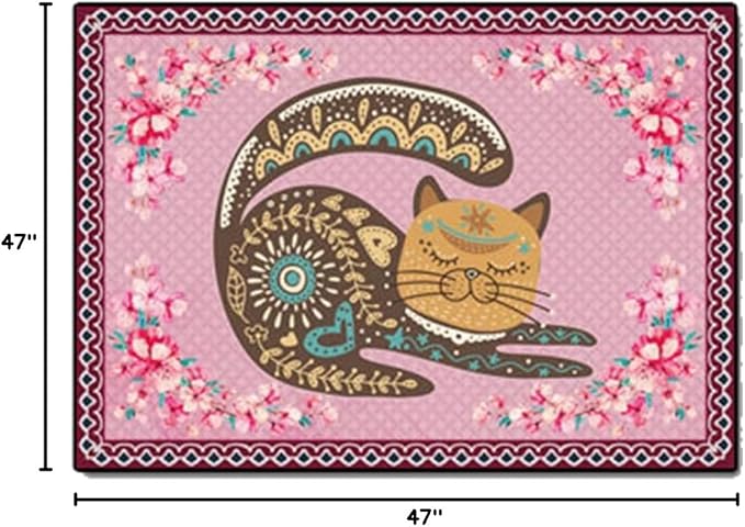 Cartoon Animal Pattern Area Rug Cute Cat Luxury Floral Decor for Carpet Farmhouse Bedroom Living Room Rugs Bathroom Kitchen Runner Mat Indoor Outdoor Non Slip Doormat 4' X 4'