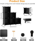 AWTATOS Cube Storage Organizer, Storage Cubes Shelves Bookshelf, 6 Cube Closet Organizers and Storage, DIY Stackable Plastic Clothes Organizer Shelving for Bedroom, Home, Black