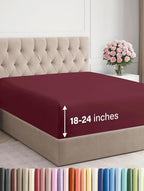 Extra Deep Queen Fitted Sheet - Hotel Luxury Single Fitted Sheet Only - Easily Fits 18 inch to 24 inch Mattress - Ultra Soft, Wrinkle & Fade Free w/Extra Deep Pockets - Breathable & Comfy - Burgundy
