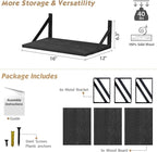 Forbena 12 Inch Deep Floating Shelves for Wall, Wide Black Wall Mounted Shelves for Bedroom Office Books Plants, Large Hanging Shelf for Living Room Bathroom Kitchen Closet Pantry Storage (3-Pack)