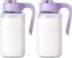 Mason Jar Pitcher - Airtight & Leakproof Glass Pitcher with Lid[set of 2], Perfect for Breastmilk, Cold Brew, and Sun Tea, 2 Quart (64 oz) Mason Jar with Pour Spout Lid