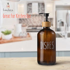 LOOCHICA Dish Amber Glass Soap Dispenser with Plastic Pump, 16 Oz Brown Dish Soap Dispenser Set Refillable Reusable Apothecary Soap Pump Dispenser Bottles for Bathroom and Kitchen