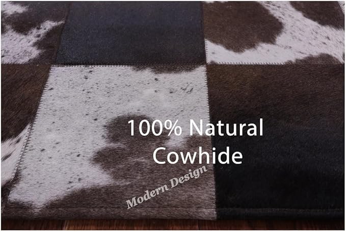Modern Design Premium Cowhide Leather Carpet with Chevron Pattern, Area Rug (D.Brown/White, 12x15)